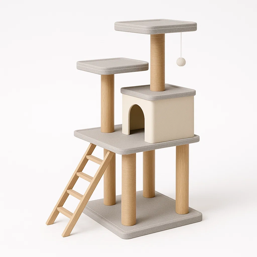 Rascador para gato de madera y poliéster gris/beige