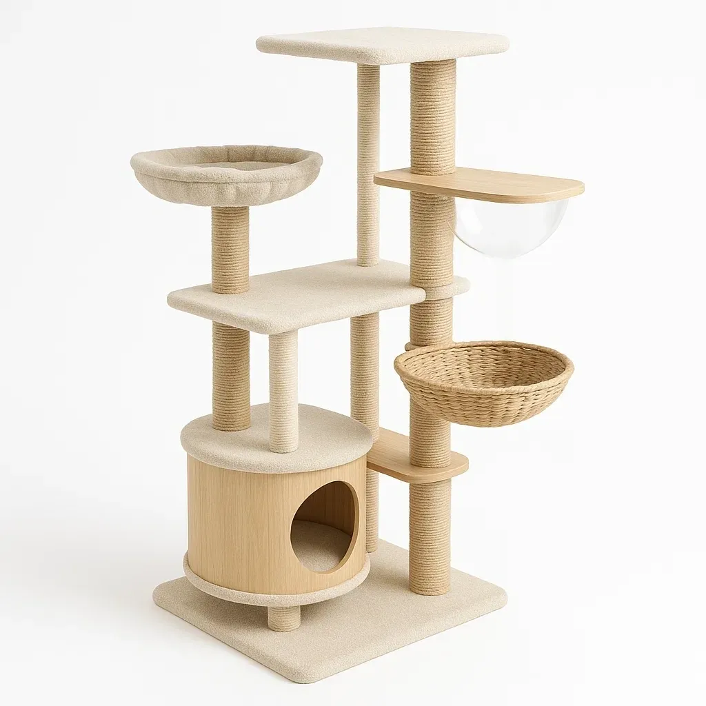 Rascador para gato de madera y sisal beige