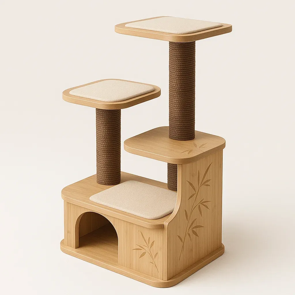 Rascador para gato de bambú y yute natural beige 40x30x60 cm