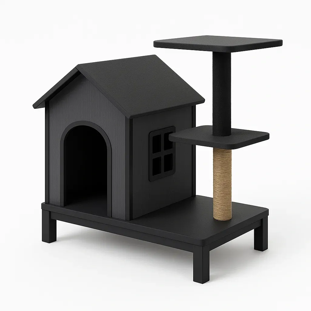 Rascador para gato de MDF negro con sisal y plataforma 60x40x70 cm