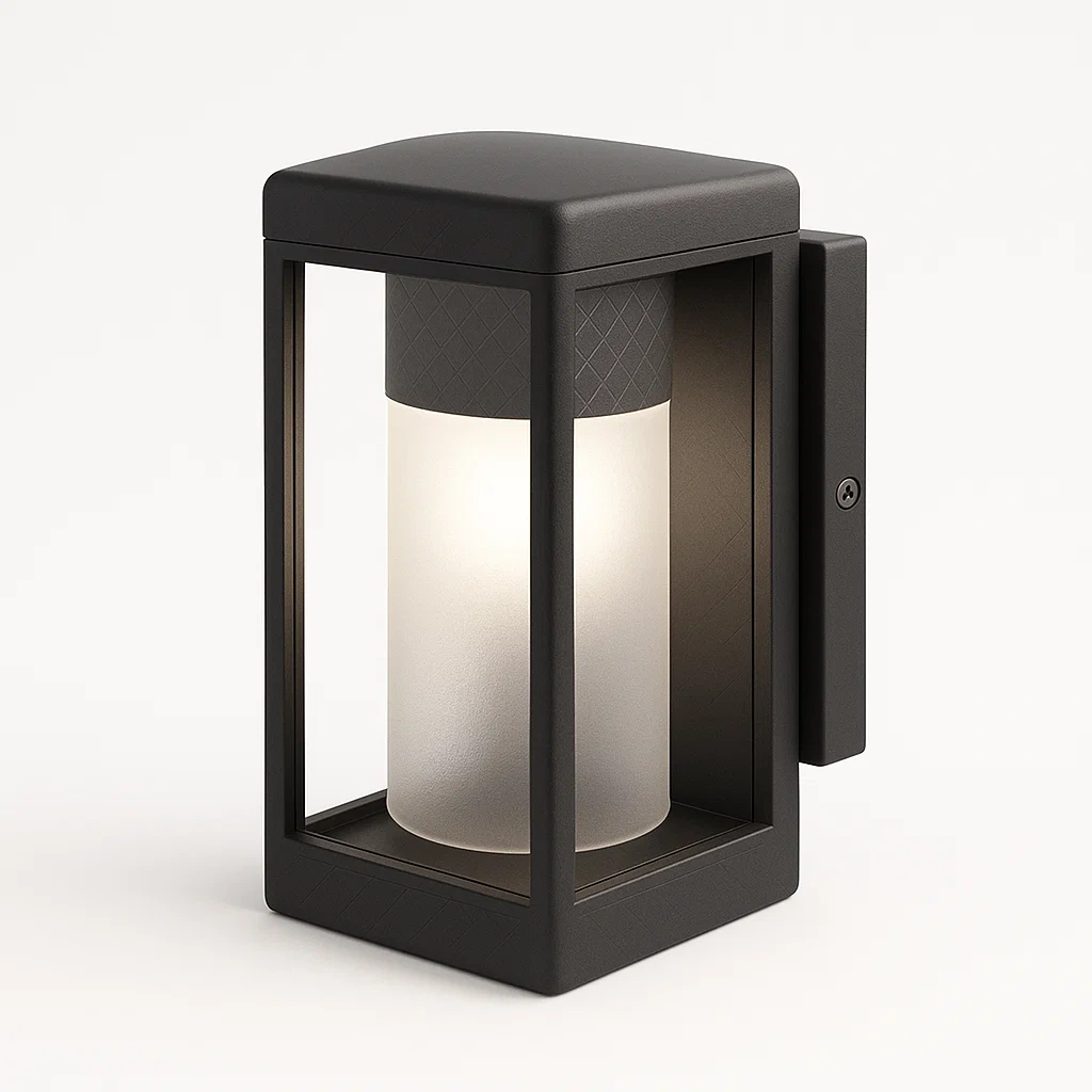 Aplique de pared exterior de aluminio negro con vidrio esmerilado 20x10x12 cm