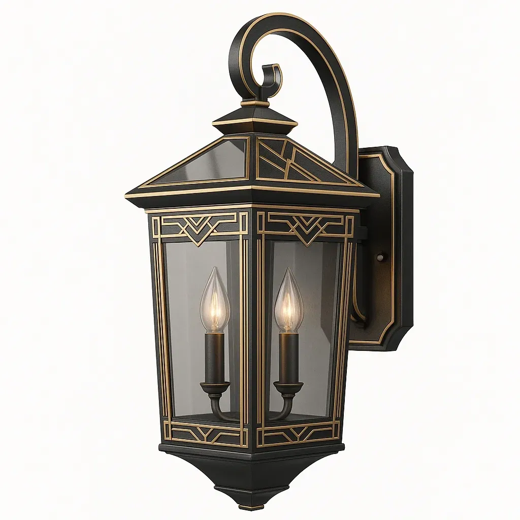 Aplique de pared exterior de aluminio y vidrio templado con doble luz