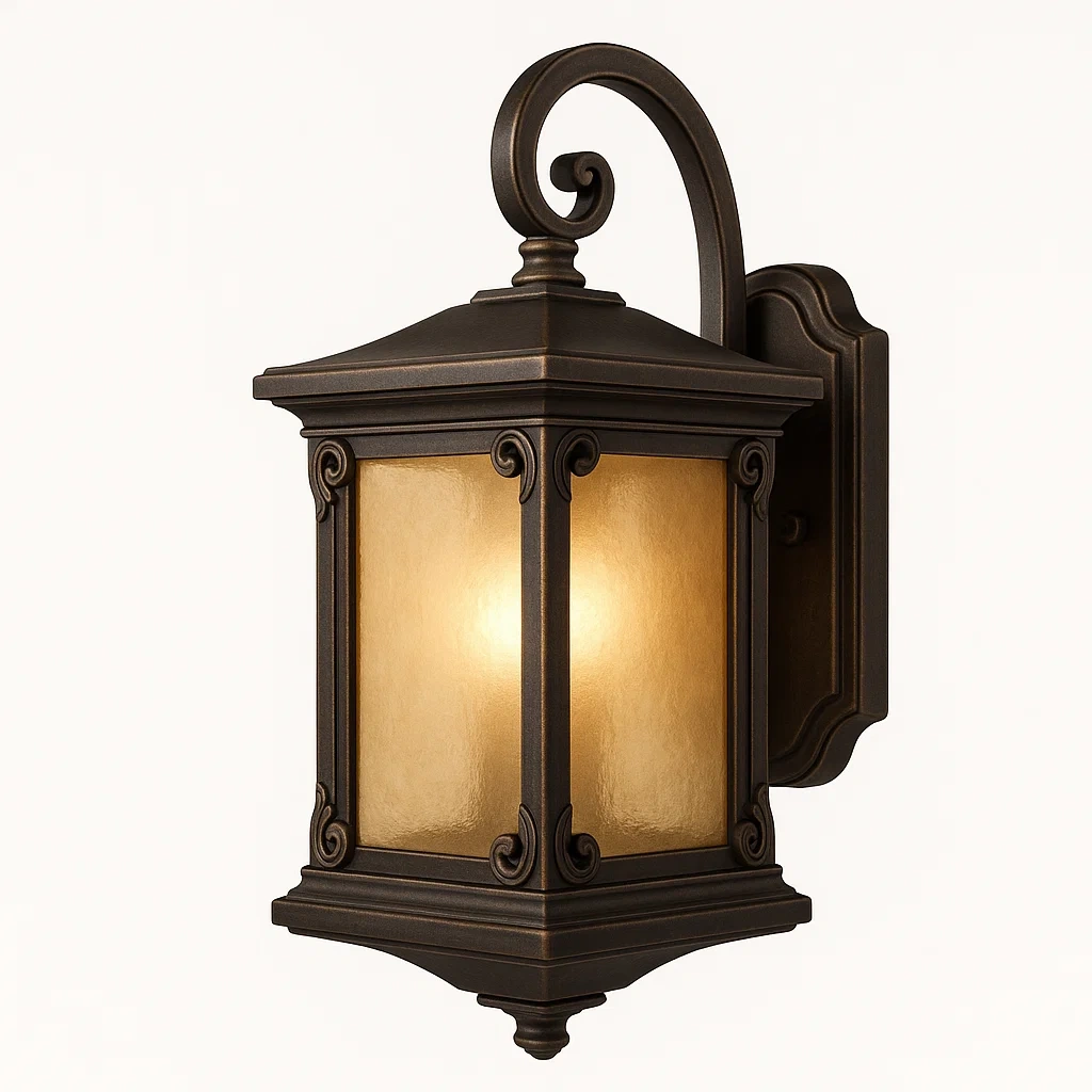 Aplique de pared exterior de aluminio y vidrio con pantalla ámbar