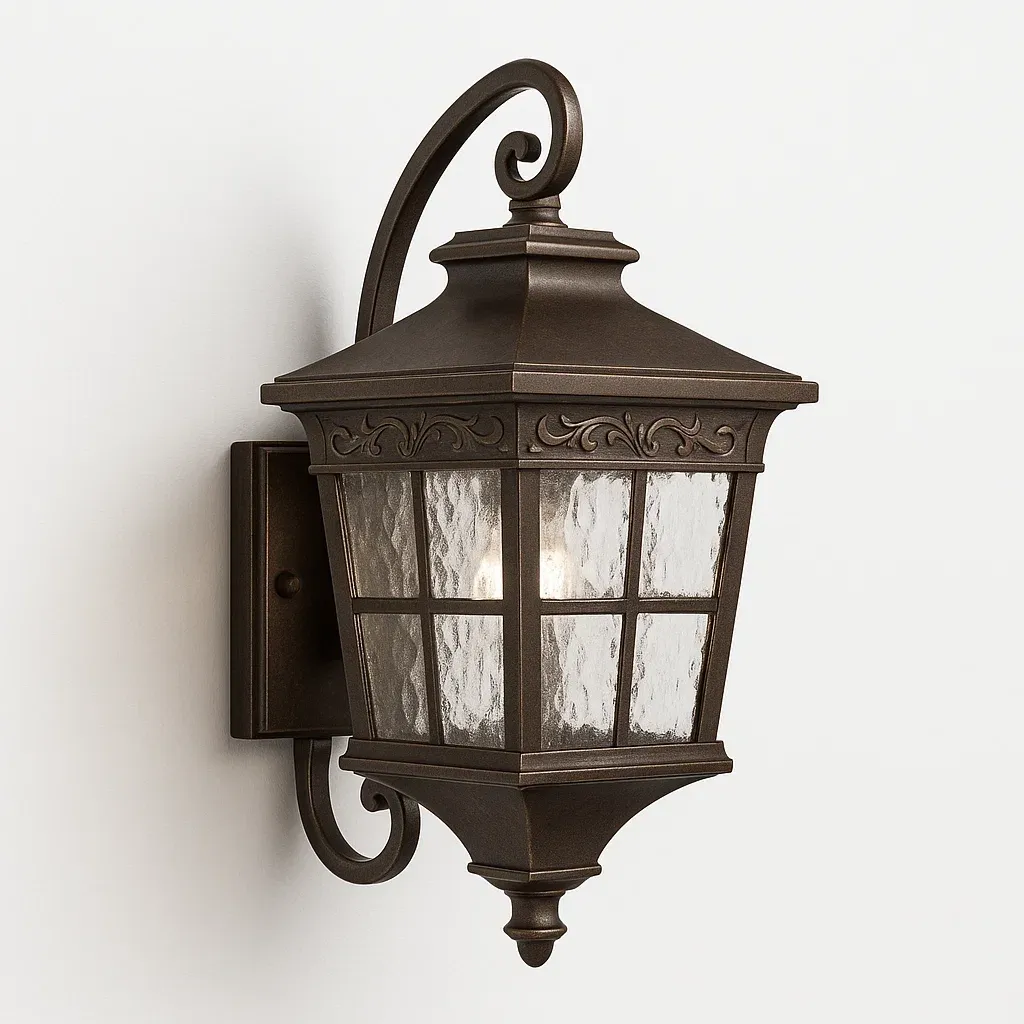 Aplique de pared exterior de metal y vidrio texturizado