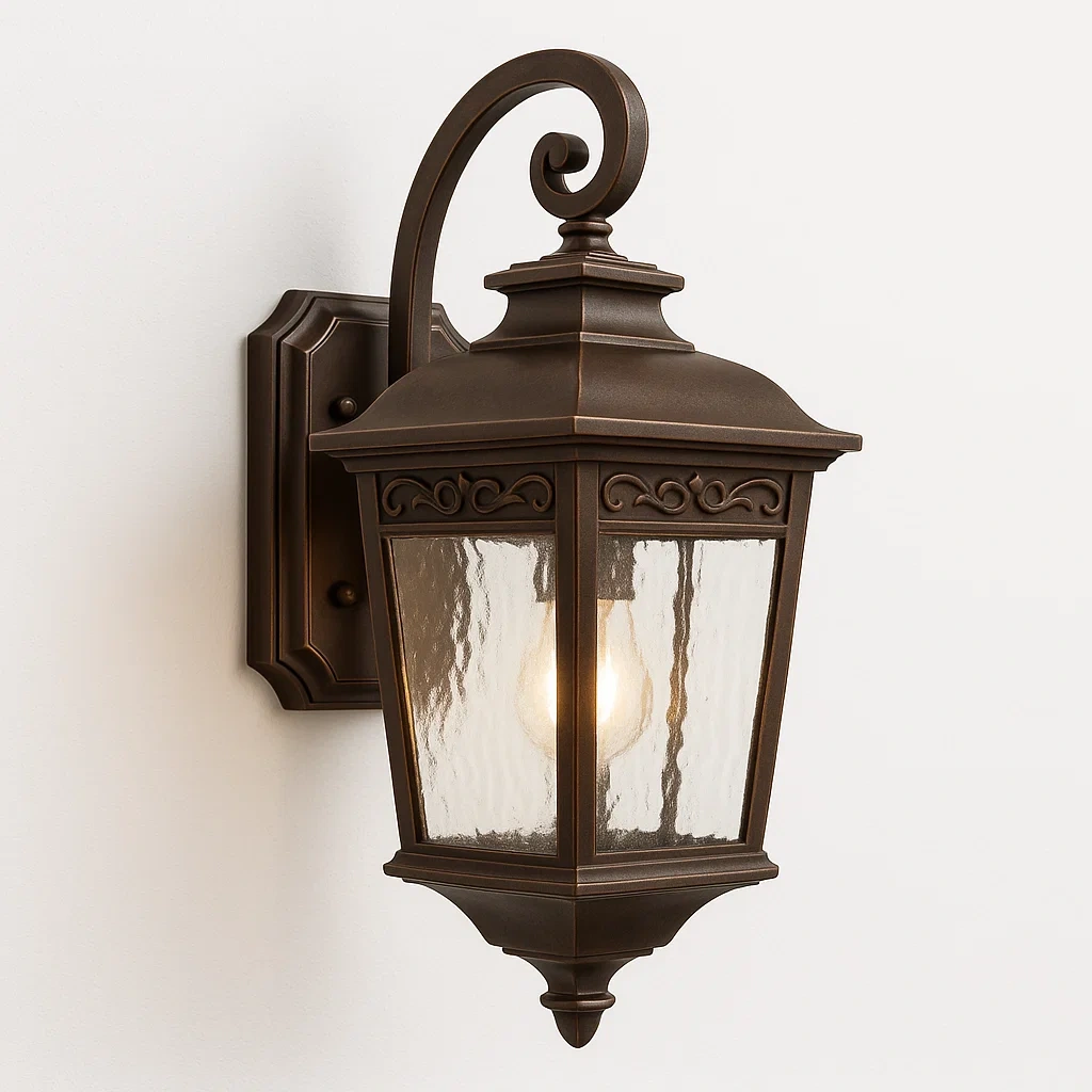 Aplique de pared exterior de aluminio color marrón con vidrio templado 30x20x25 cm