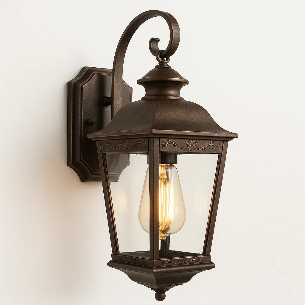 Aplique de pared exterior de aluminio color marrón con vidrio templado