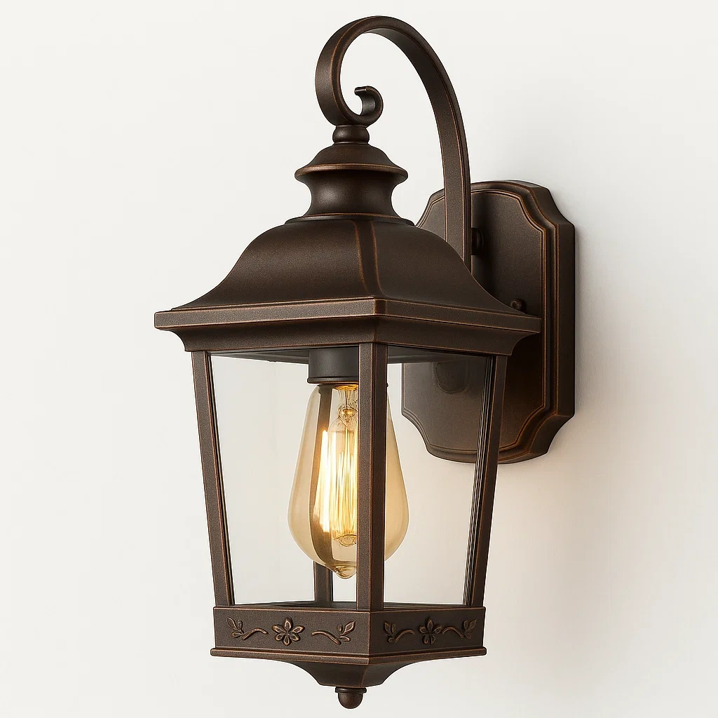 Aplique de pared exterior de metal y vidrio color marrón