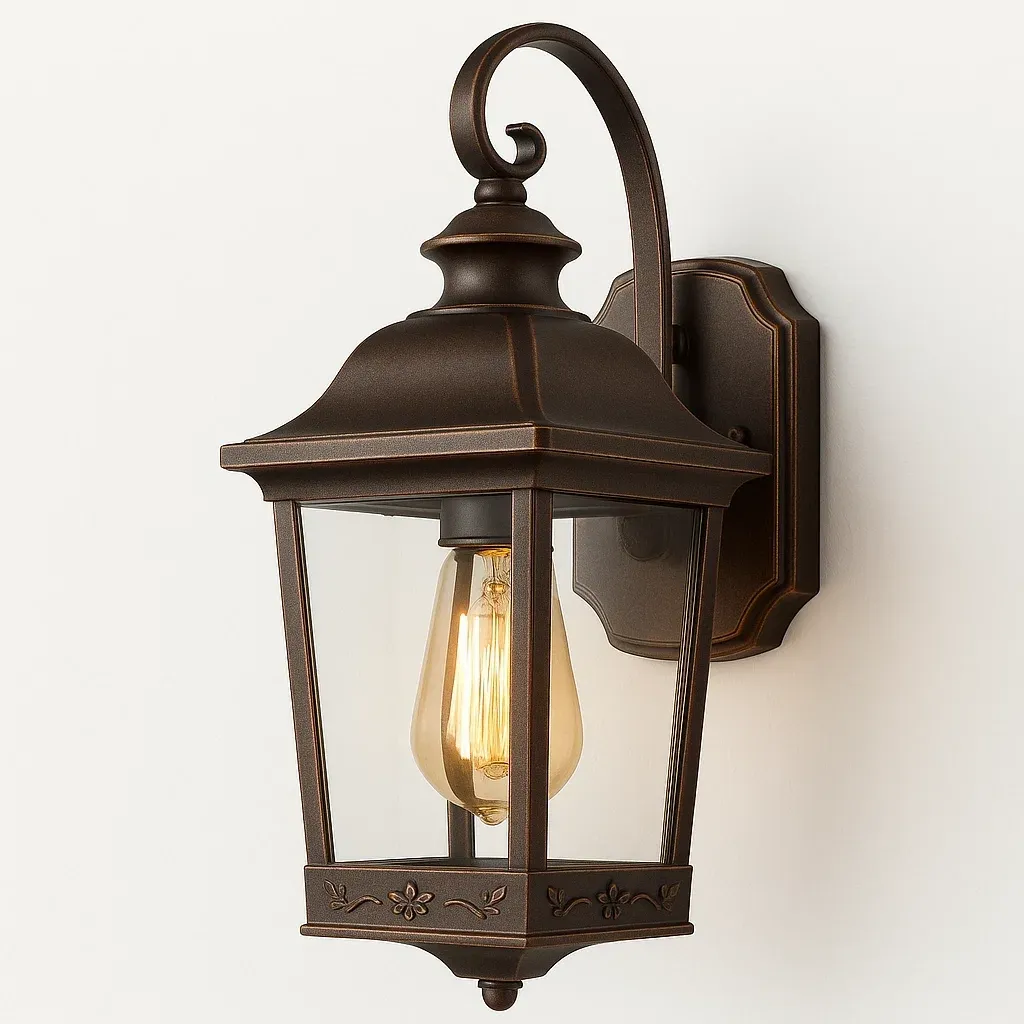 Aplique de pared exterior de metal y vidrio color marrón