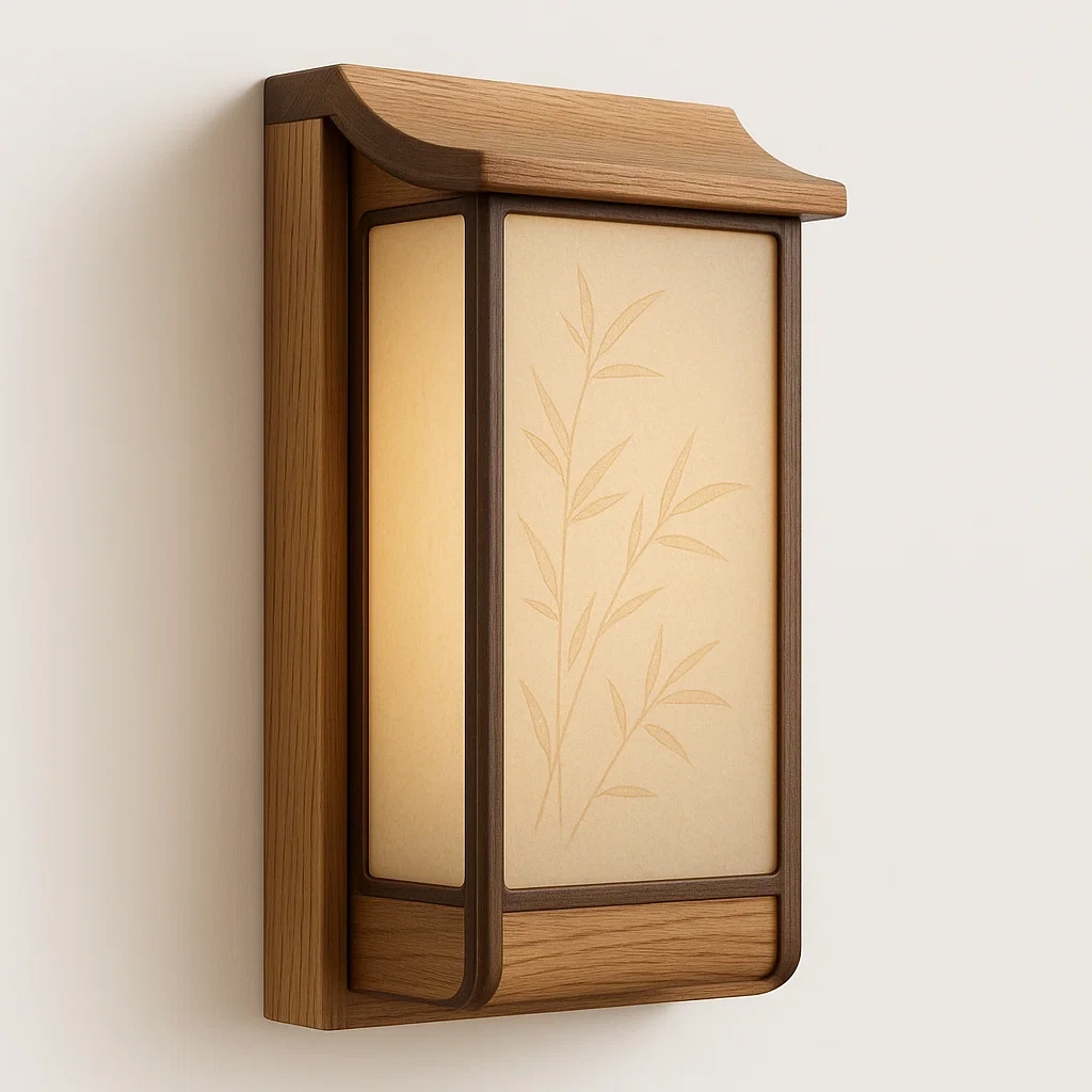 Aplique de pared interior de roble y papel acrílico color marrón 32x18x10 cm