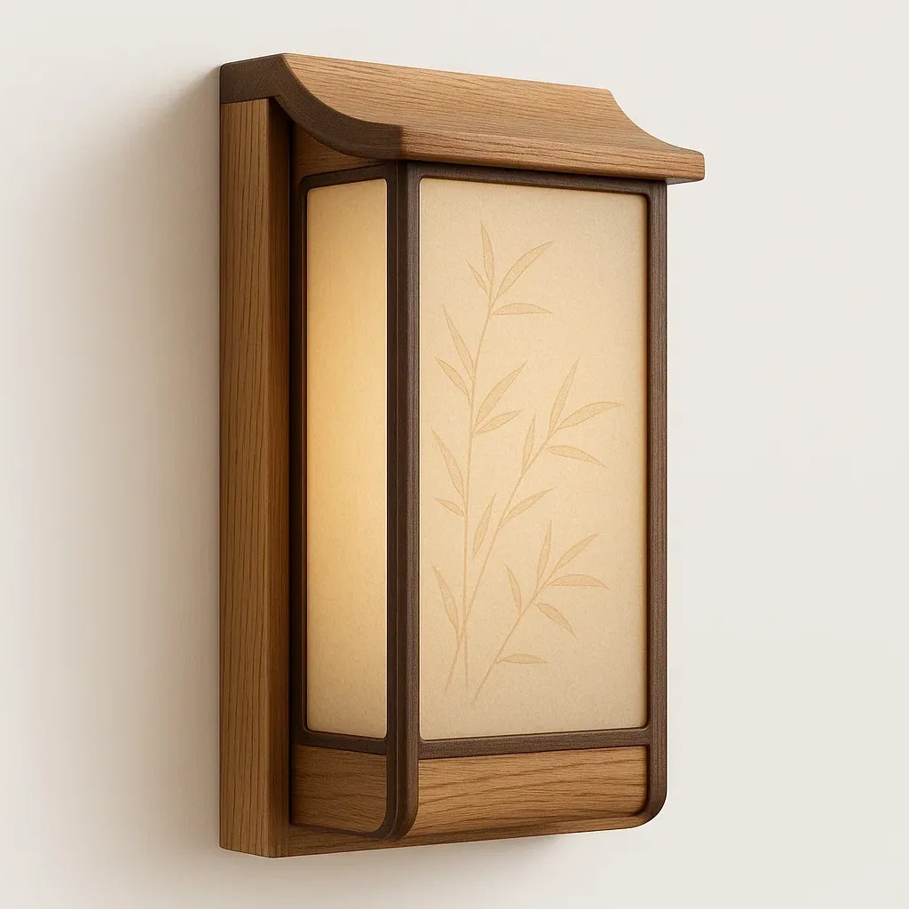 Aplique de pared interior de roble y papel acrílico color marrón 32x18x10 cm