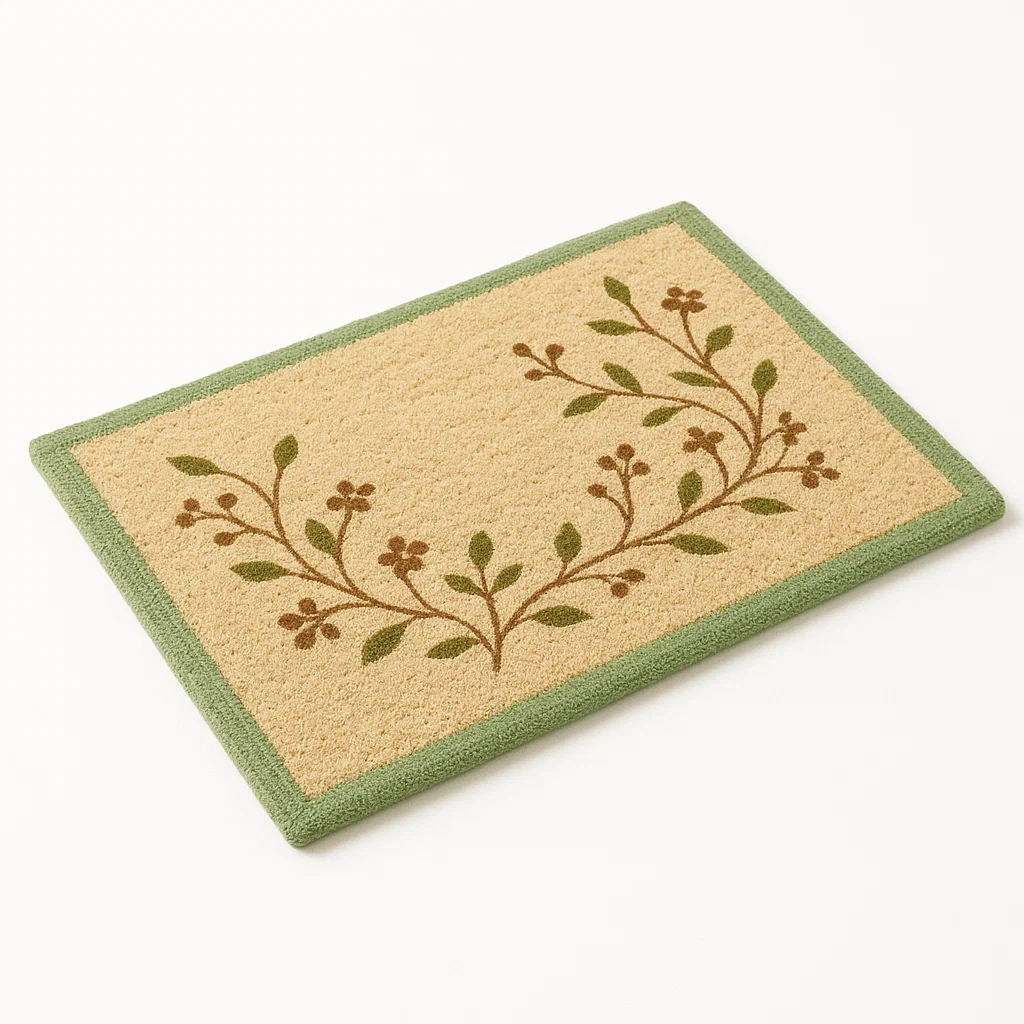 Felpudo exterior floral rectangular de fibra de coco beige/verde