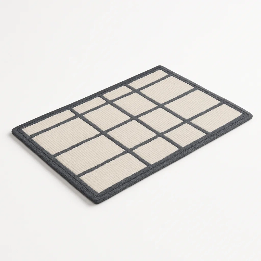 Felpudo exterior rectangular de poliéster gris y crema