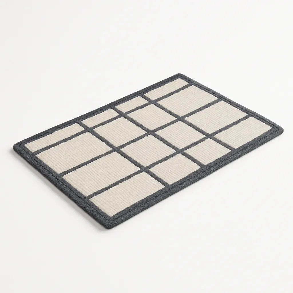 Felpudo exterior rectangular de poliéster gris y crema