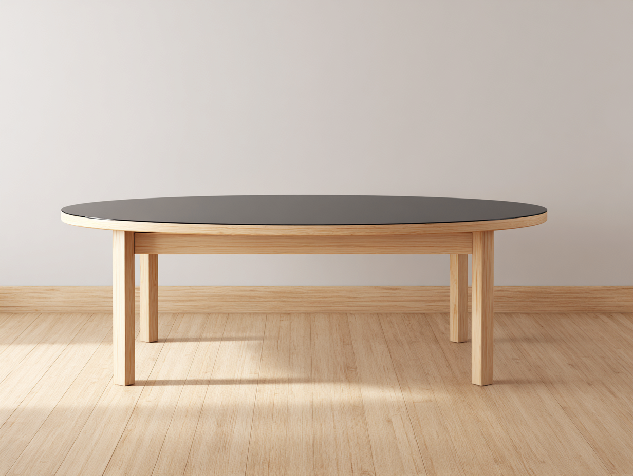 Mesa de centro ovalada de madera y vidrio 115x65x42 cm - negro/madera clara - diseño contemporáneo