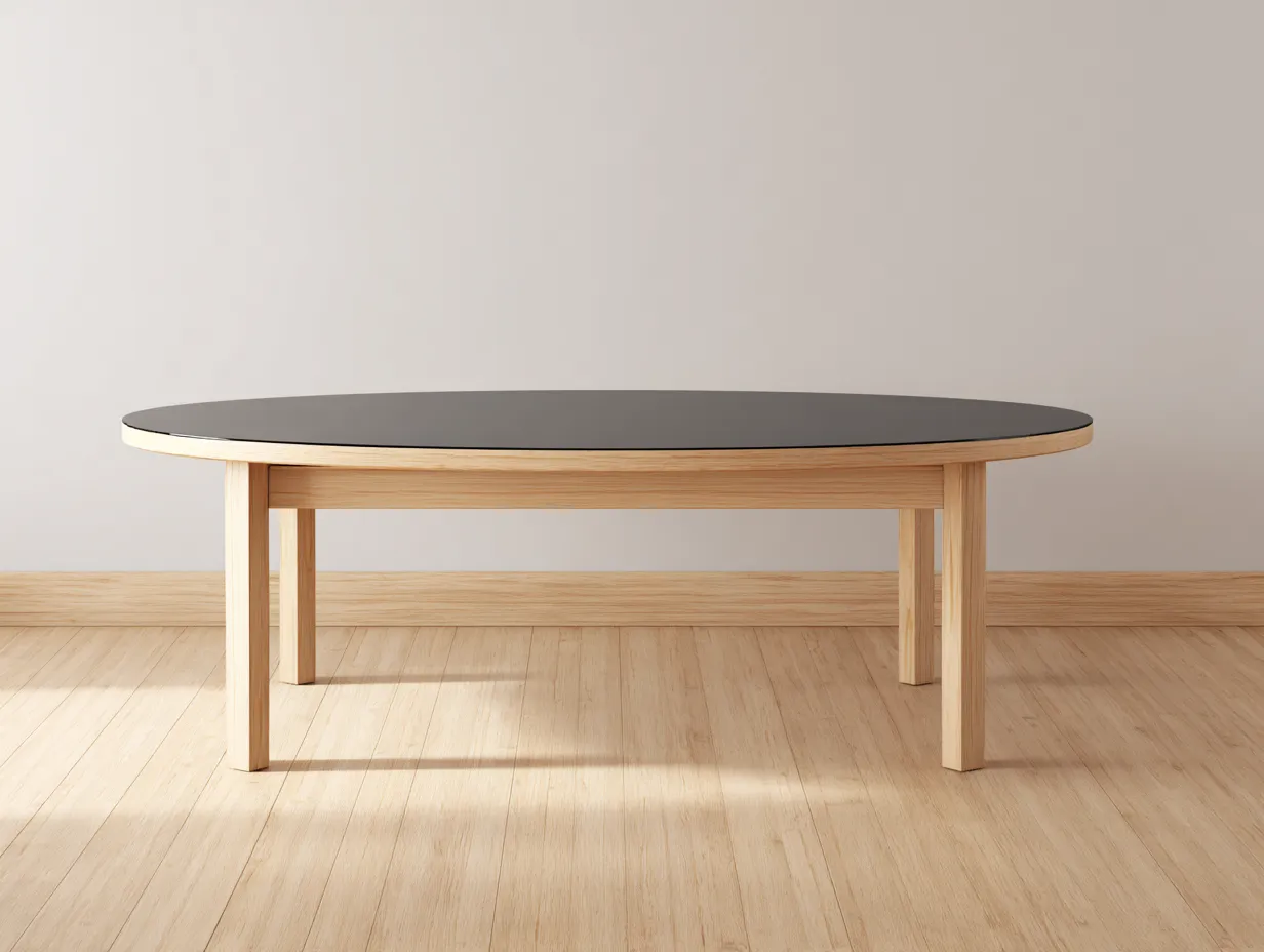 Mesa de centro ovalada de madera y vidrio 115x65x42 cm - negro/madera clara - diseño contemporáneo