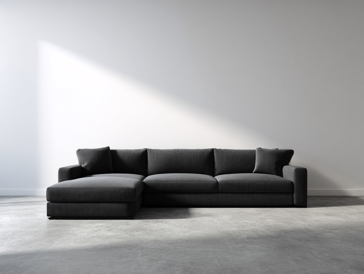 Sofá esquinero de tela 280x190x85 cm - negro - estilo moderno con chaise longue