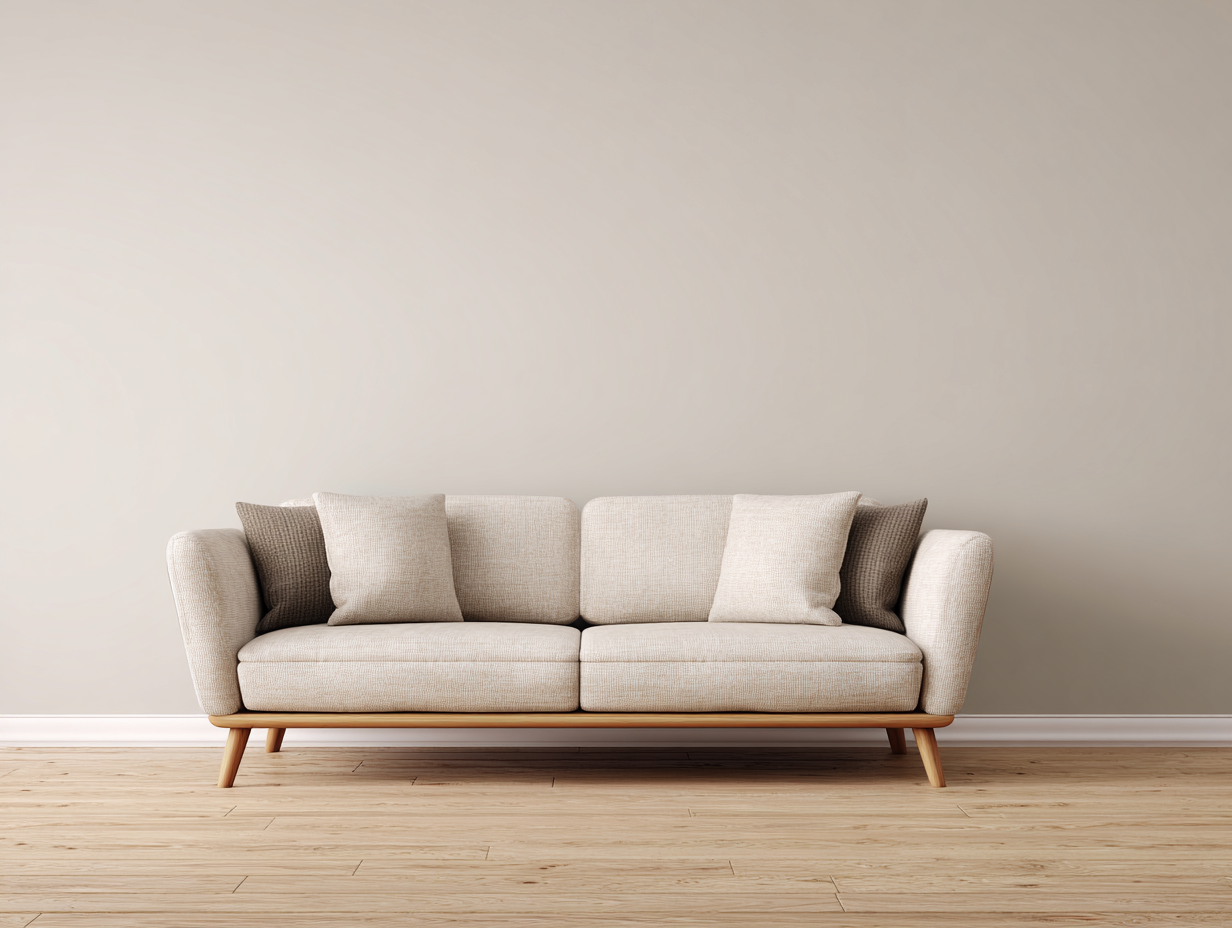 Sofá de 3 plazas tapizado en tela beige 198x90x87 cm - patas de madera - estilo contemporáneo - listo para usar