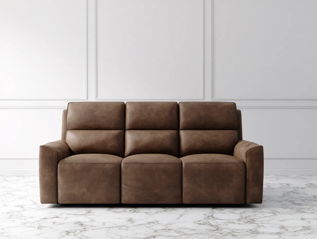 Sofá de 3 plazas en piel auténtica 210x95x102cm - color marrón - estilo contemporáneo