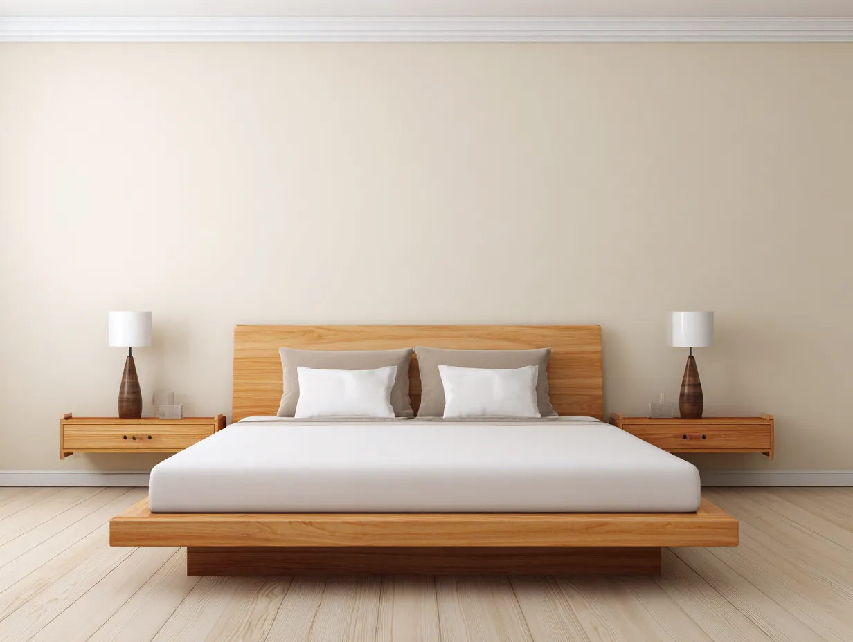 Cama doble de madera maciza de roble 200x180x100 cm - estilo contemporáneo - cabecero inclinado - lista para usar