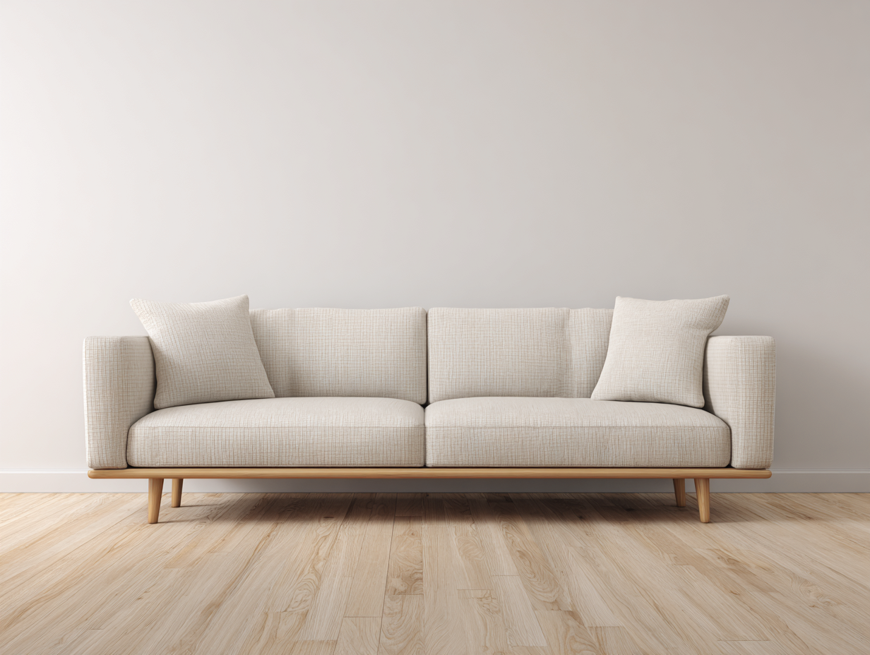 Sofá 3 plazas tapizado beige claro 210x90x80cm - estilo moderno con base y patas de madera