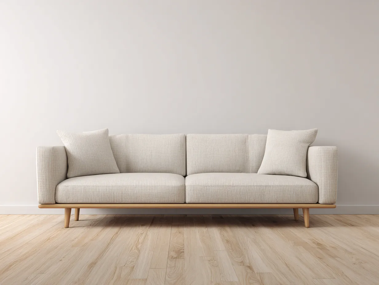 Sofá 3 plazas tapizado beige claro 210x90x80cm - estilo moderno con base y patas de madera