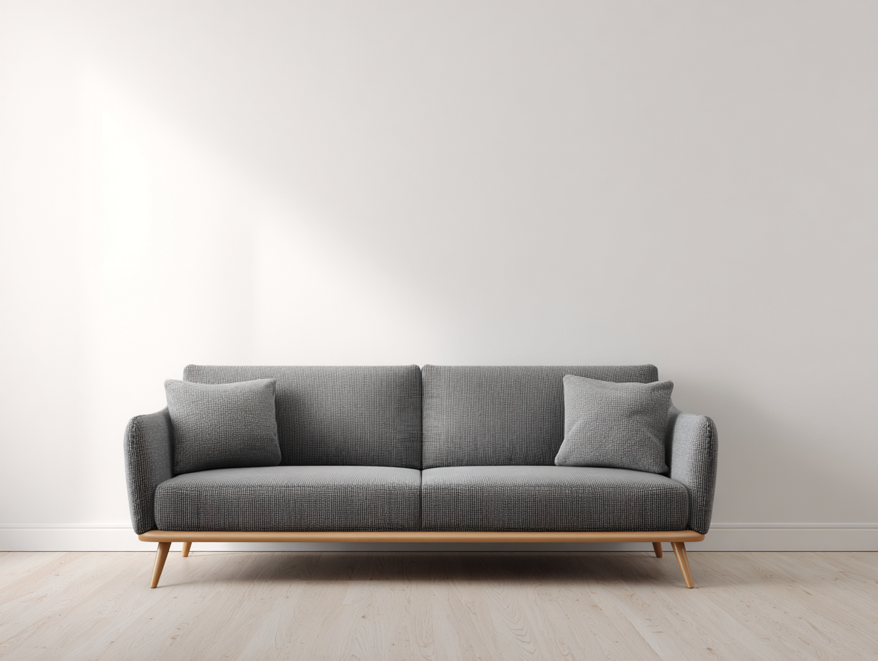 Sofá de tres plazas tapizado en tela, 210x85x82 cm - Color gris - Estilo escandinavo moderno