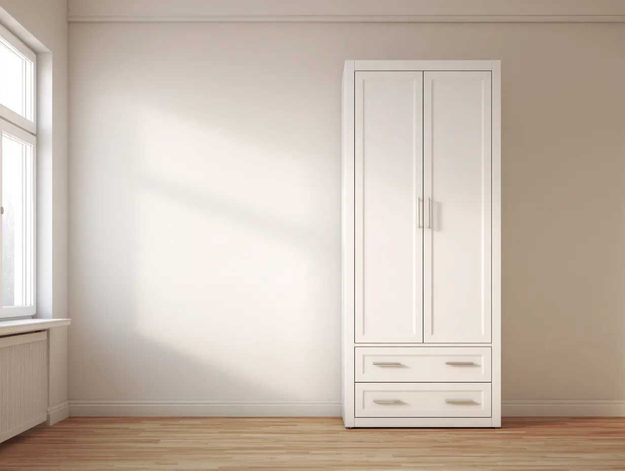 Armario de 2 puertas con 2 cajones 90x50x200cm - madera aglomerada blanca - estilo moderno compacto