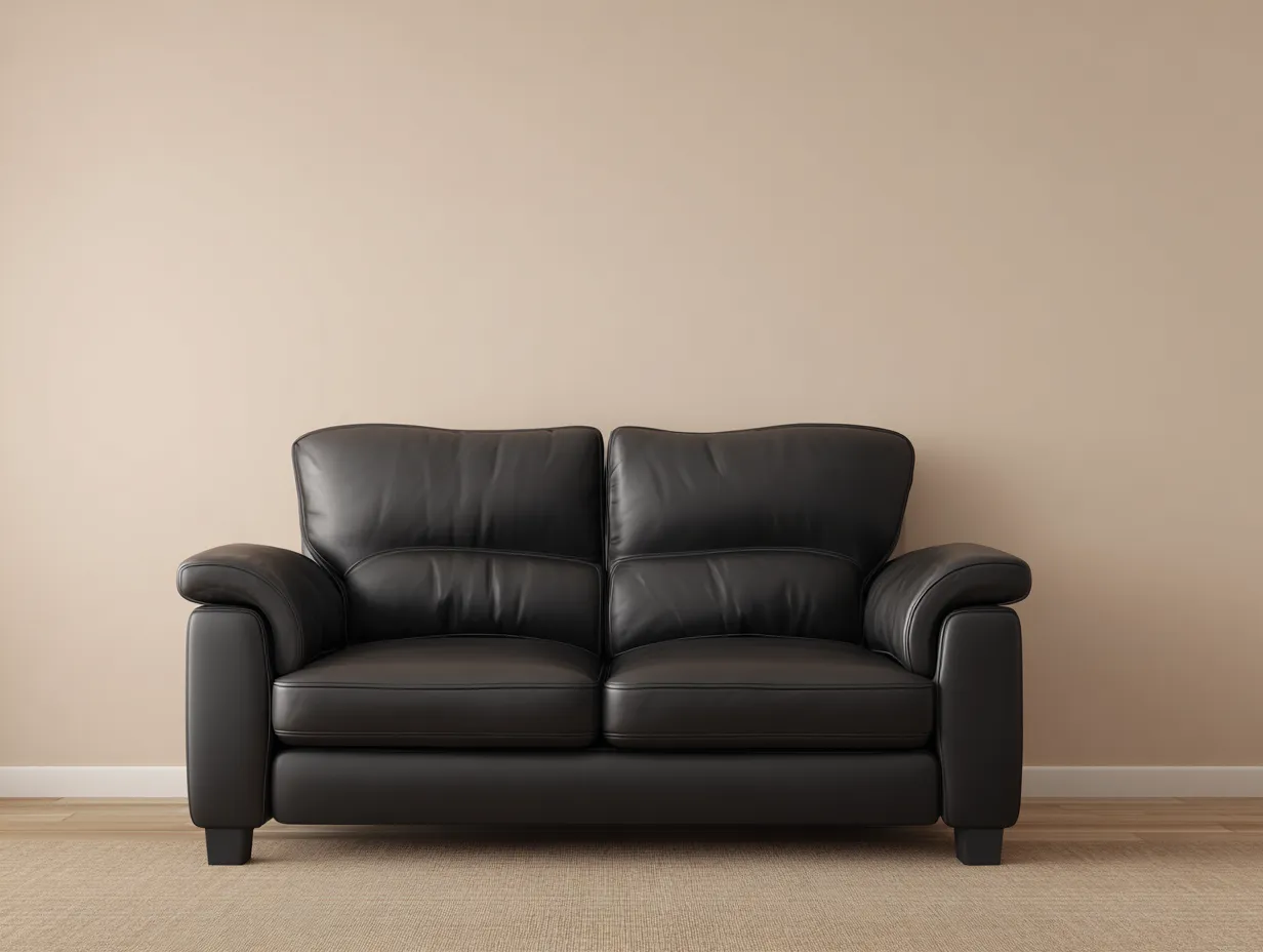 Sofá de dos plazas tapizado en piel sintética negra 160x90x90 cm - estilo contemporáneo