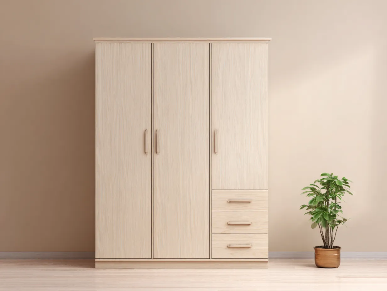 Armario de madera con 3 puertas y 3 cajones 120x55x190 cm - roble claro - diseño moderno y funcional