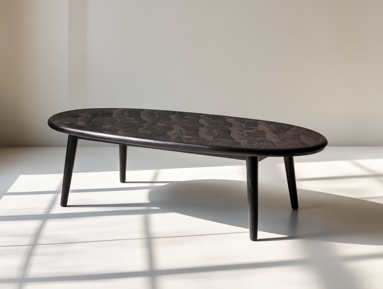 Mesa de centro ovalada de madera oscura 130x70x40 cm - negro - para salón - estilo contemporáneo