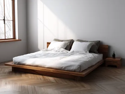 Cama doble de madera maciza 200x180x90cm - nogal natural - diseño minimalista moderno