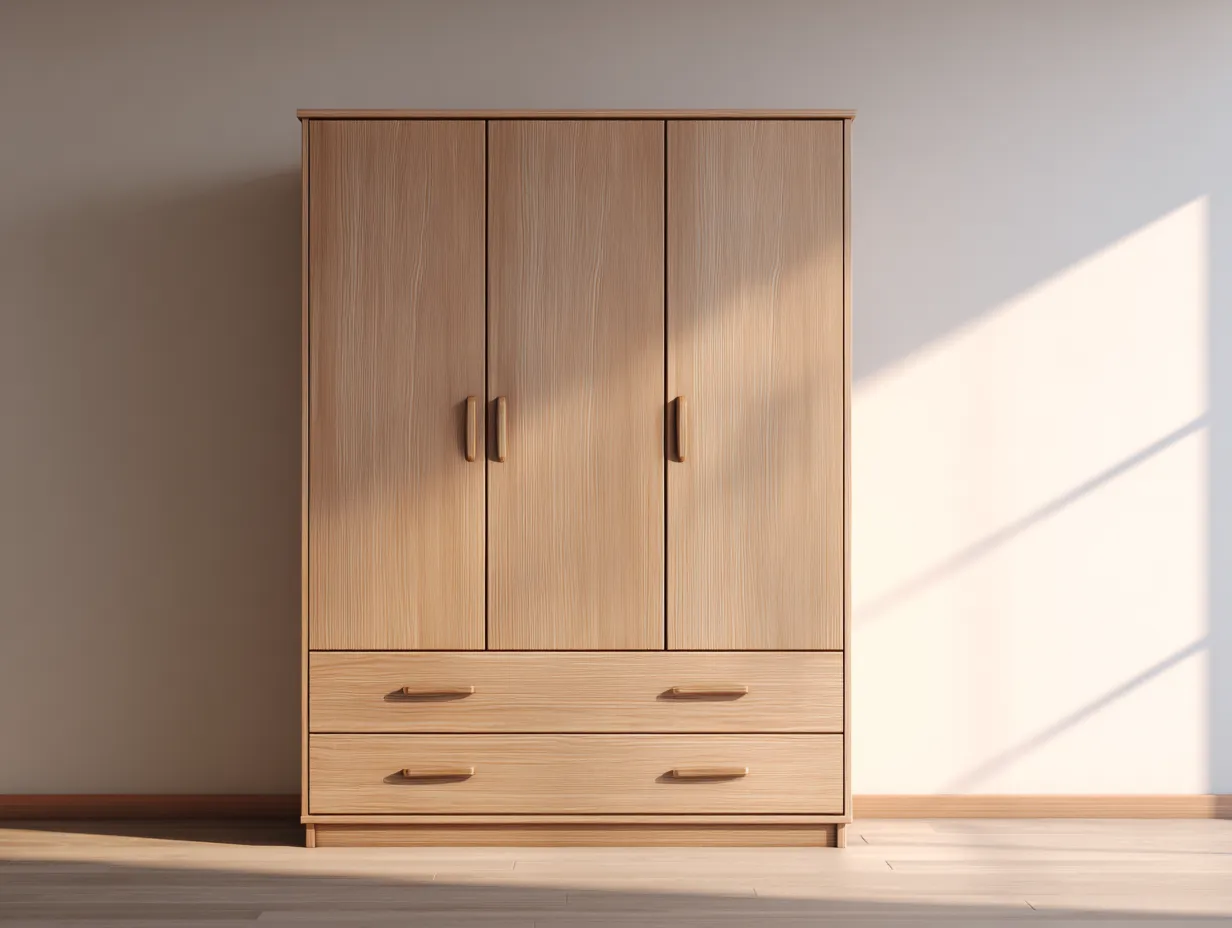 Armario de madera 120x55x200 cm - color roble - con 3 puertas y 2 cajones