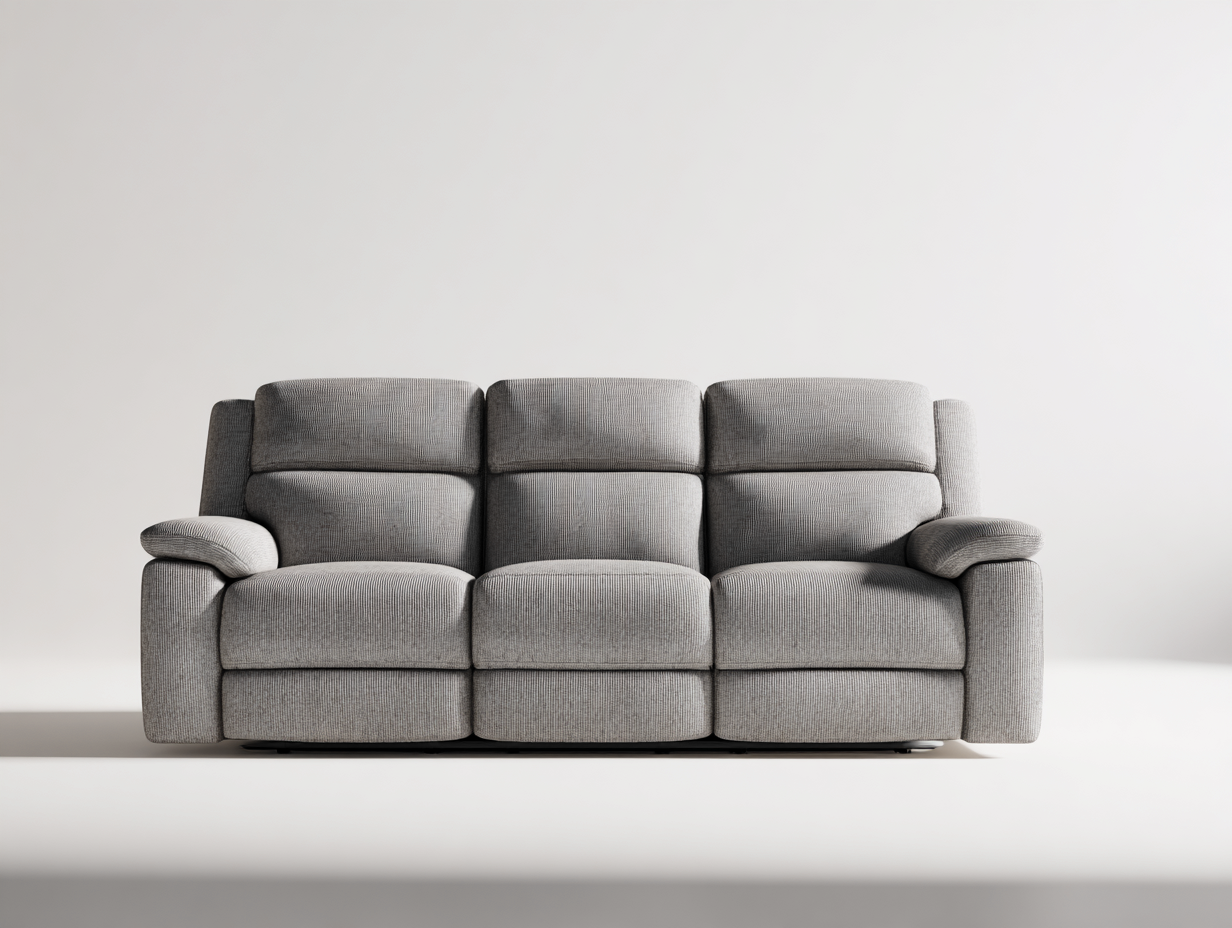 Sofá 3 plazas en tela 210x95x100 cm - gris claro - estilo moderno con diseño acolchado