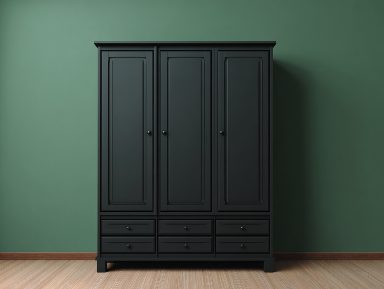 Armario de madera negro con 3 puertas y 6 cajones 135x65x205 cm - estilo clásico