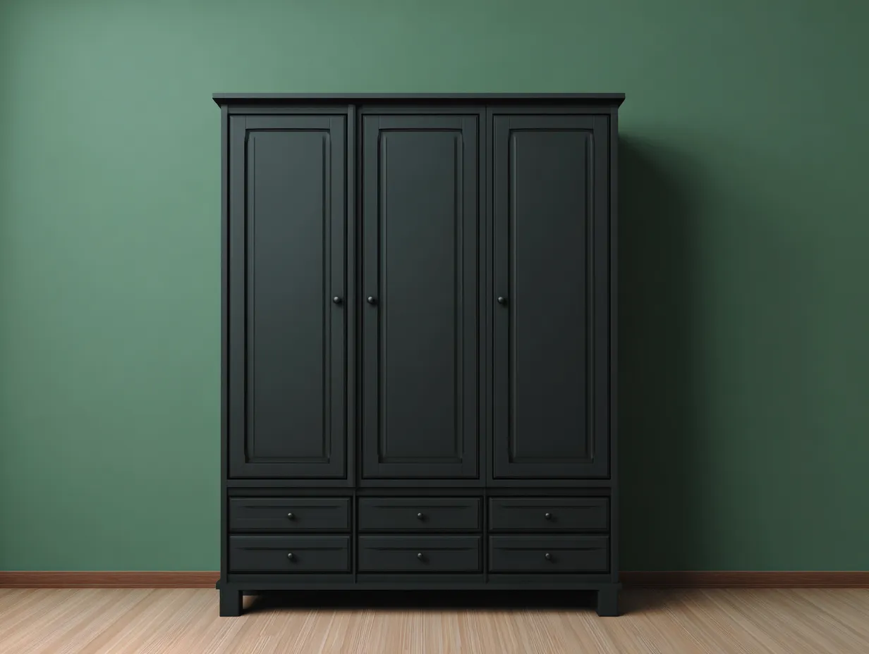 Armario de madera negro con 3 puertas y 6 cajones 135x65x205 cm - estilo clásico