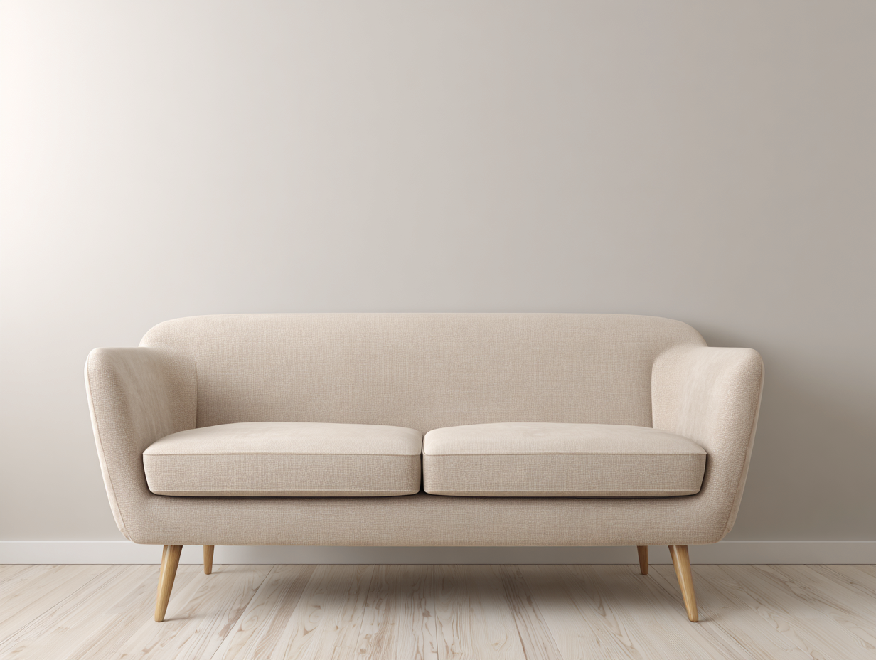 Sofá de 2 plazas tapizado en tela beige 158x84x87 cm - patas de madera - estilo minimalista - listo para usar