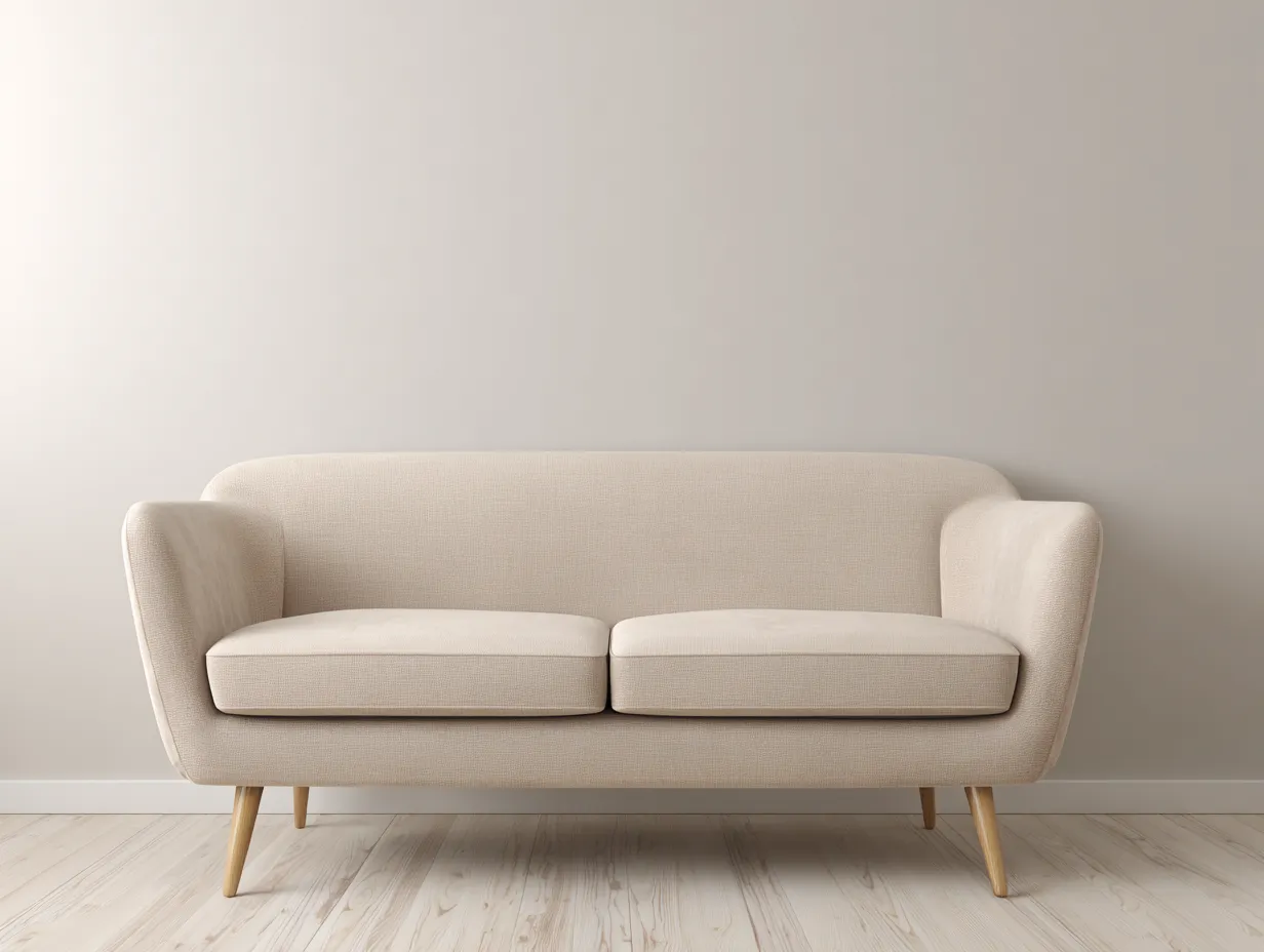 Sofá de 2 plazas tapizado en tela beige 158x84x87 cm - patas de madera - estilo minimalista - listo para usar