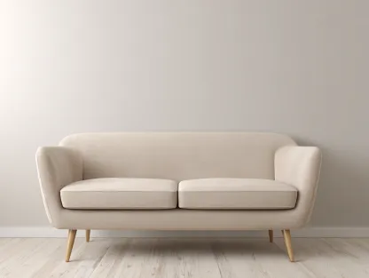 Sofá de 2 plazas tapizado en tela beige 158x84x87 cm - patas de madera - estilo minimalista - listo para usar