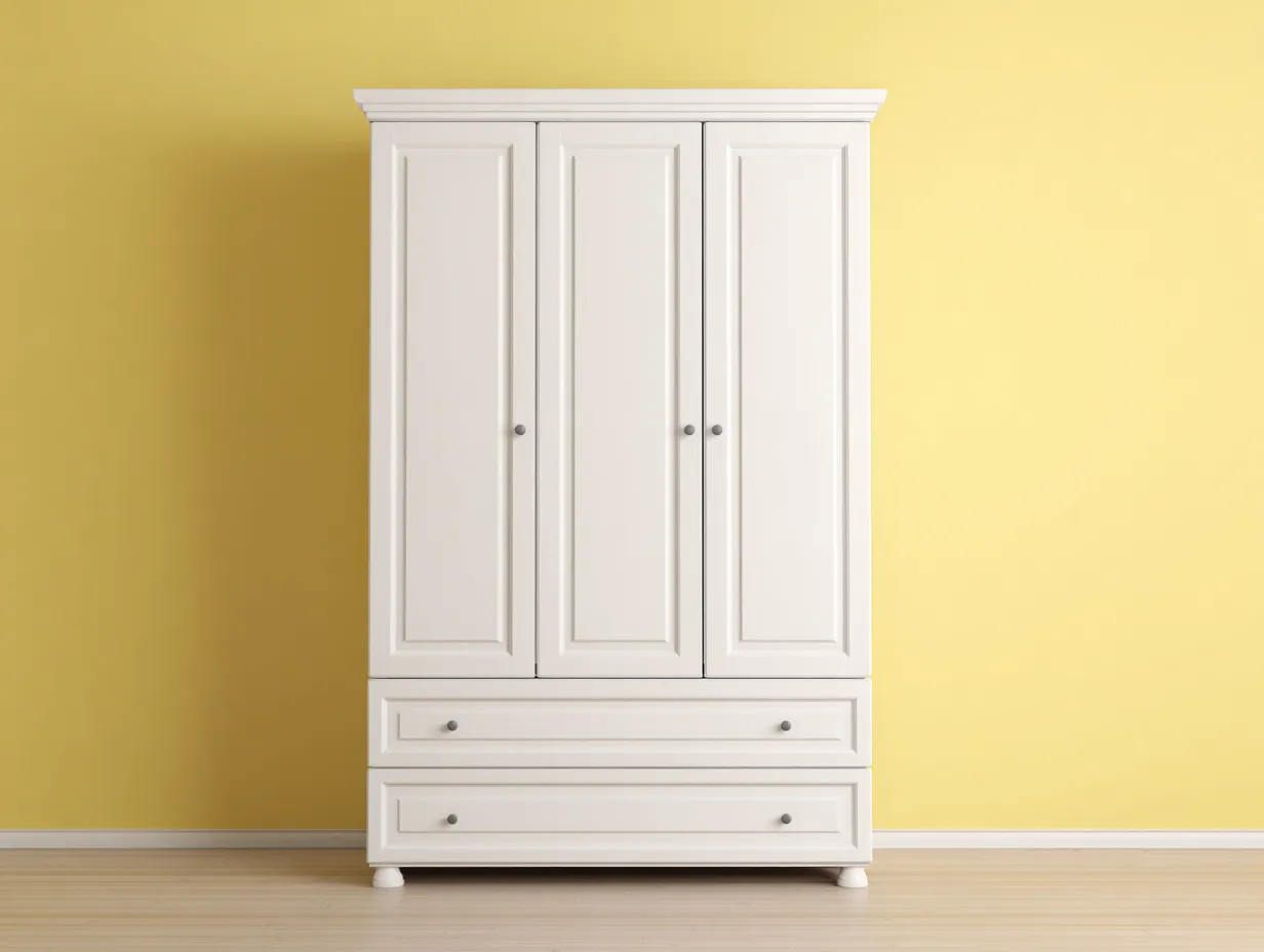 Armario de 3 puertas con 2 cajones 120x55x200 cm - blanco - estilo clásico elegante