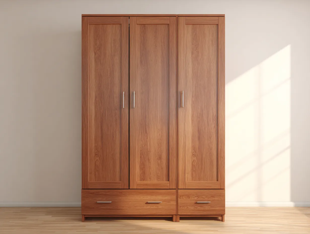 Armario de madera con 3 puertas y 2 cajones 120x55x200cm - nogal - estilo clásico funcional