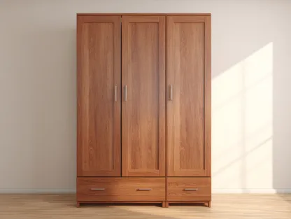 Armario de madera con 3 puertas y 2 cajones 120x55x200cm - nogal - estilo clásico funcional