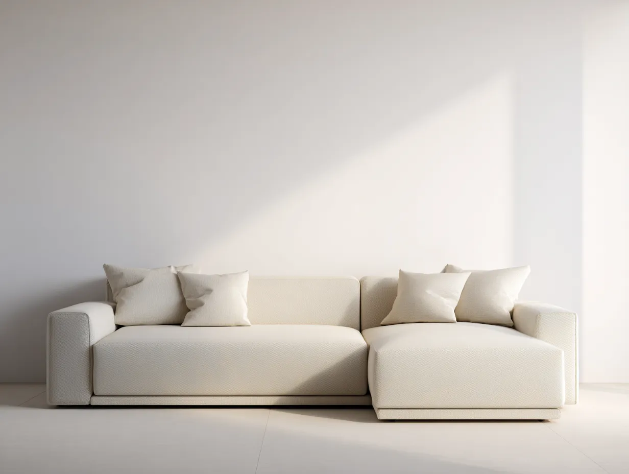 Sofá esquinero tapizado en tela beige - 300x190x85 cm - diseño moderno minimalista