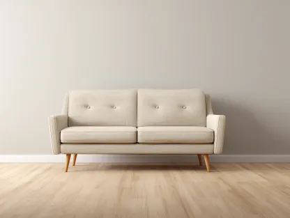 Sofá de 2 plazas tapizado en tela beige 155x82x85 cm - patas de madera - estilo retro escandinavo - listo para usar