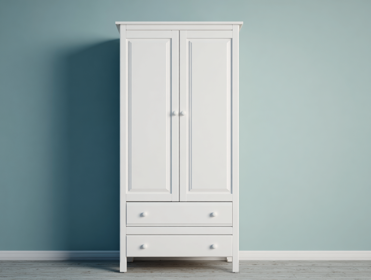 Armario de 2 puertas con 2 cajones 95x52x188cm - madera aglomerada blanca - estilo clásico compacto