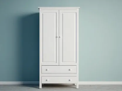 Armario de 2 puertas con 2 cajones 95x52x188cm - madera aglomerada blanca - estilo clásico compacto