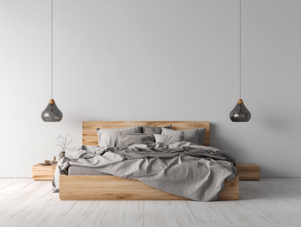 Cama doble de roble macizo 200x160x100 cm - madera natural - diseño moderno minimalista