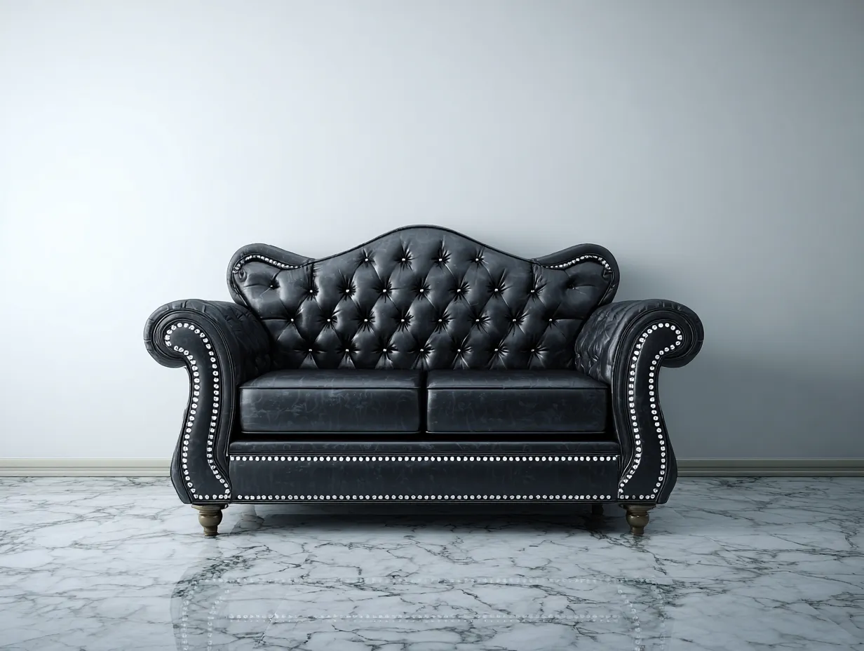 Sofá de 2 plazas en cuero 155x90x100 cm - negro - estilo clásico capitoné con tachuelas decorativas