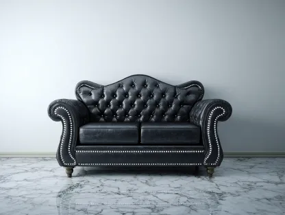 Sofá de 2 plazas en cuero 155x90x100 cm - negro - estilo clásico capitoné con tachuelas decorativas