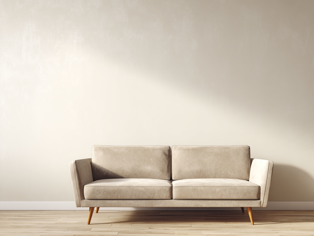 Sofá de 2 plazas tapizado en tela beige 160x85x86 cm - patas de madera - estilo escandinavo - listo para usar