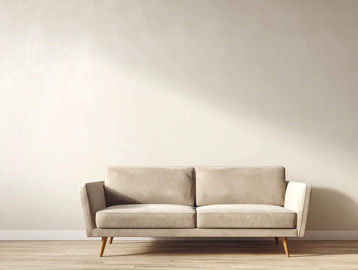 Sofá de 2 plazas tapizado en tela beige 160x85x86 cm - patas de madera - estilo escandinavo - listo para usar